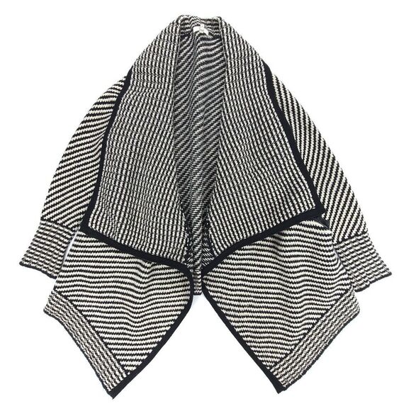JOIE Merino Wool Cashmere Mathias Knit Coat Cardigan Small Black Stripe Leather - Picture 1 of 8